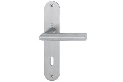 Drückergarnitur Amsterdam Edelstahl matt mit Schnellspannstift mit Flachschild 2mm BB (Buntbart)