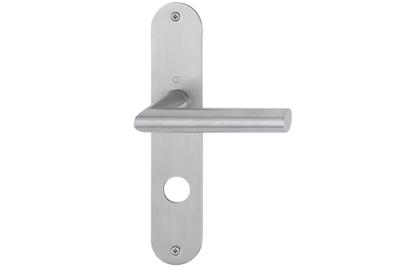 Drückergarnitur Amsterdam Edelstahl matt mit Schnellspannstift mit Flachschild 2mm RZ (Rundzylind)