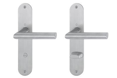 Drückergarnitur Amsterdam Edelstahl matt mit Schnellspannstift mit Flachschild 2mm (WC)