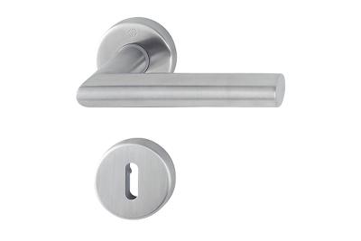 Drückergarnitur Amsterdam Edelstahl matt mit Schnellspannstift mit Rundrosette BB (Buntbart)