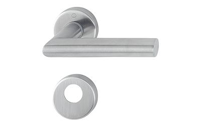 Drückergarnitur Amsterdam Edelstahl matt mit Schnellspannstift mit Rundrosette RZ (Rundzylind)