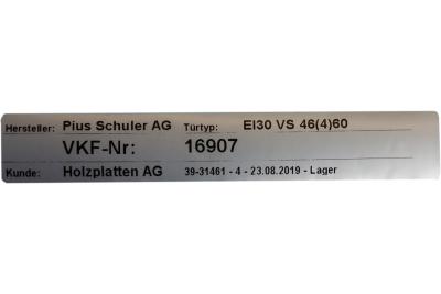 Kennzeichnungsetikette VKF-NR. 16907 für Schuler VS46-Rohling (1flg. o. Glas)